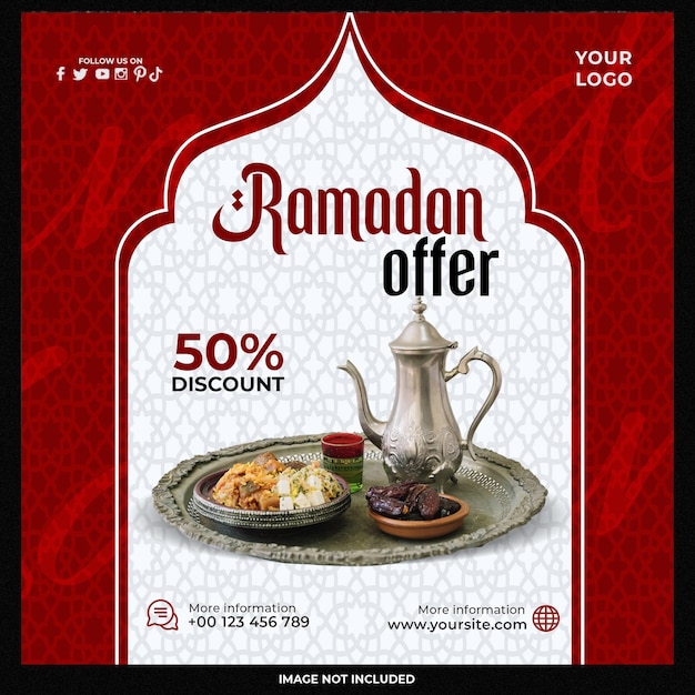 PSD design de modelo de postagem de promoção de mídia social do ramadã