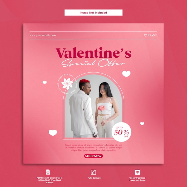 Design de modelo de postagem do Instagram com tema gradiente rosa de oferta especial de dia dos namorados