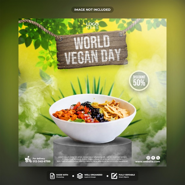 design de modelo de postagem em mídia social do Dia Mundial do Vegano