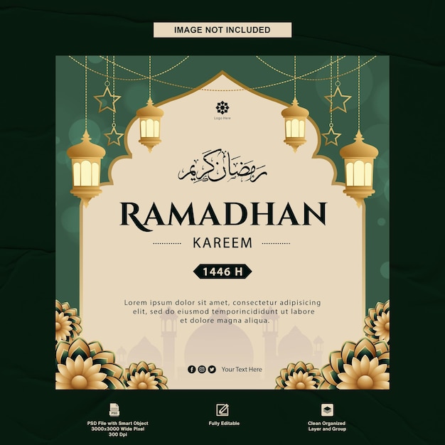 Design de modelo de Ramadhan kareem para postagem no Instagram com fundo islâmico
