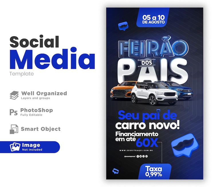 PSD design de modelo de renderização 3d de mídia social do dia dos pais da história em português