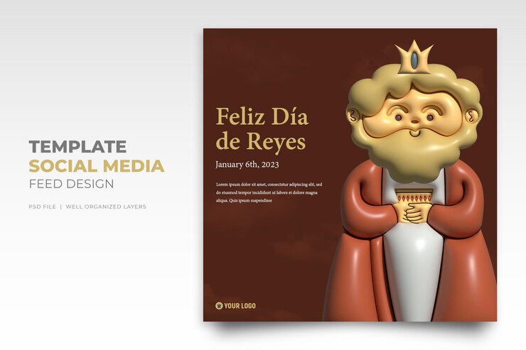PSD design de modelo do dia da epifania reyes magos