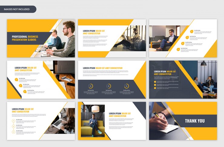 Design de modelo moderno slider amarelo de apresentação de negócios corporativos