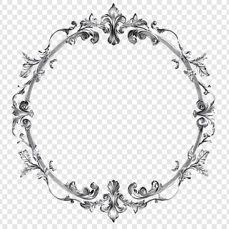 PSD design de moldura circular elegante, arredondado, perfeito para cartões de convite ou logotipos, estilo vintage, ilustração em preto e branco, elemento de borda decorativo.