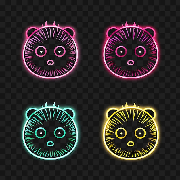 PSD design de néon do ícone de rosto de ouriço emoji com tatuagem de ideia de sleepy e sur clipart