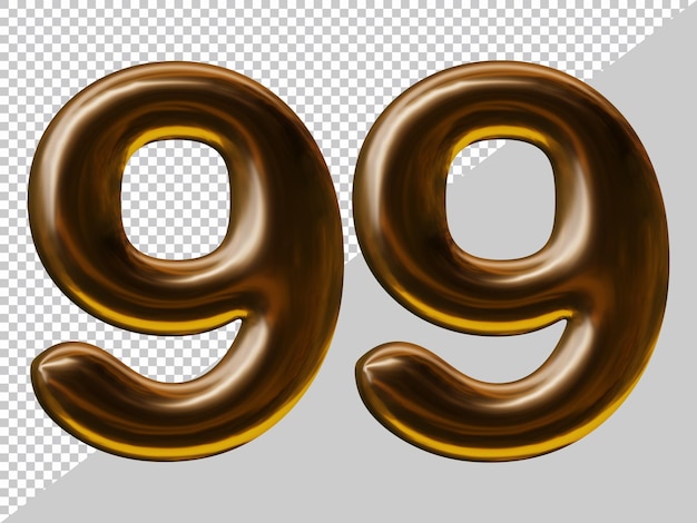 Design de número 99 com estilo de balão em renderização 3d