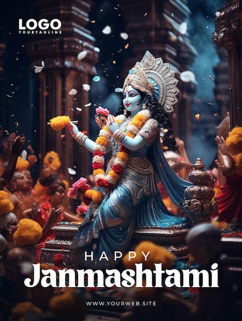 PSD design de p?ster feliz janmashtami