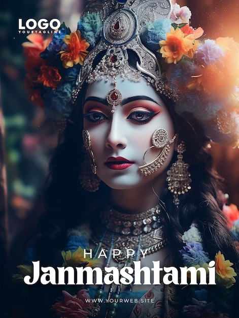 PSD design de p?ster feliz janmashtami