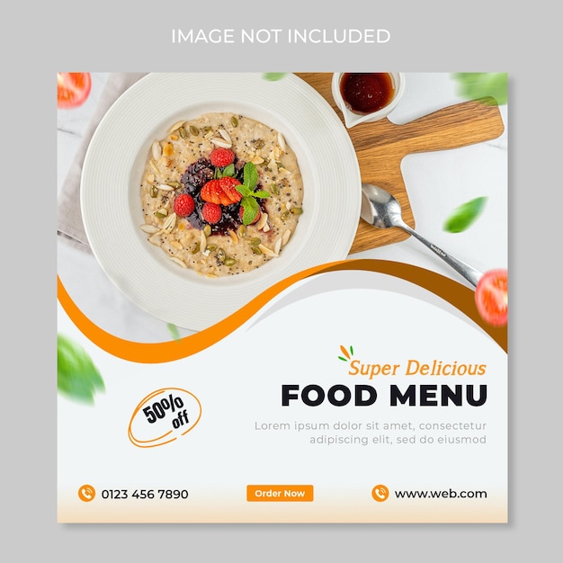 PSD design de postagem de instagram de mídia social de menu de comida deliciosa para restaurante