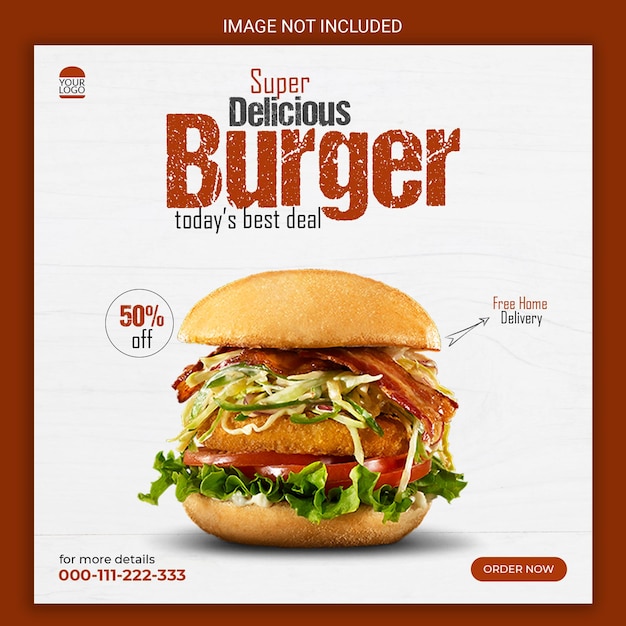 design de postagem de mídia social de hambúrguer super delicioso