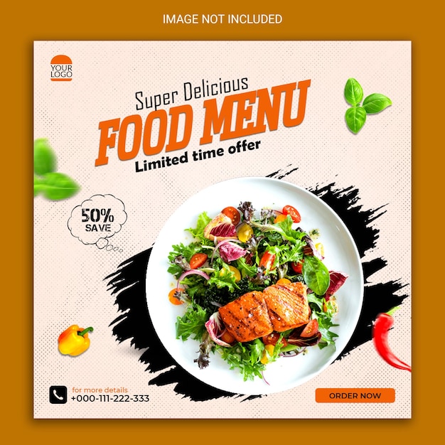 design de postagem de mídia social de menu de comida.