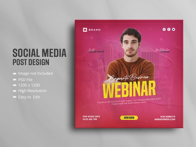 Design de postagem de mídia social para conferência de webinar de negócios de marketing digital