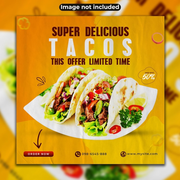 Design de postagem quadrada de mídia social de venda de tacos super deliciosos