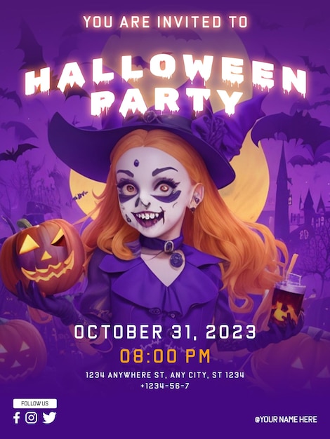 PSD design de pôster da festa de halloween em psd