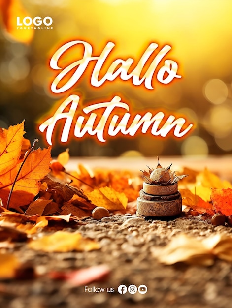 PSD design de pôster de mídia social hallo autumn