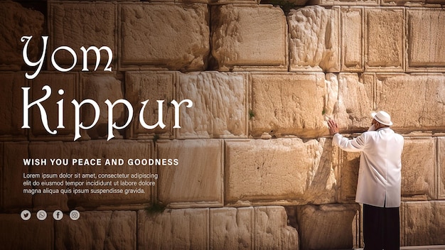 PSD design de pôster editável em psd do yom kippur com homem judeu usando talit