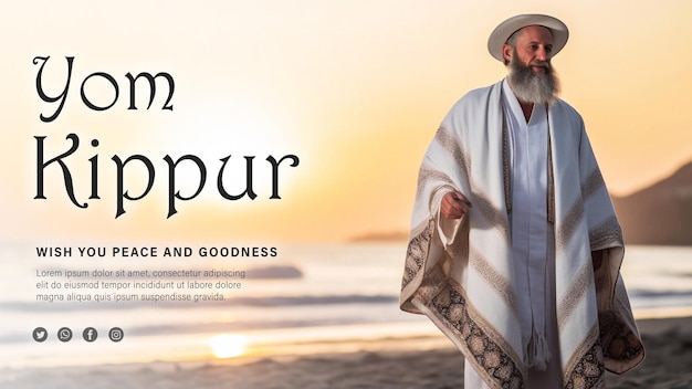 Design de pôster editável em psd do yom kippur com homem judeu usando talit