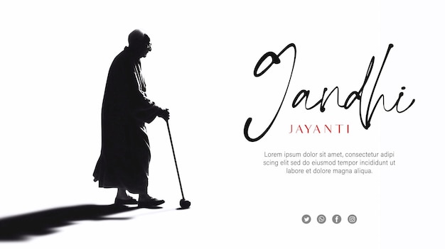 PSD design de pôster editável em psd happy gandhi jayanti com silhueta de mahatma gandhi