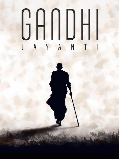 Design de pôster editável em psd happy gandhi jayanti com silhueta de mahatma gandhi