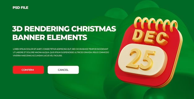 PSD design de psd de renderização 3d de elementos de natal