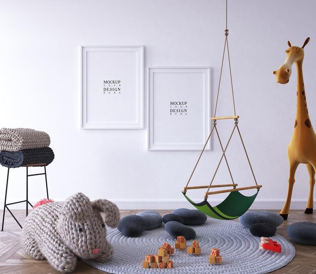 design de quarto de berçário fofo com maquete de pôster
