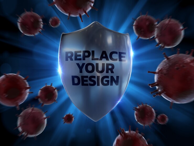 PSD design de renderização 3d de maquete de proteção de escudo