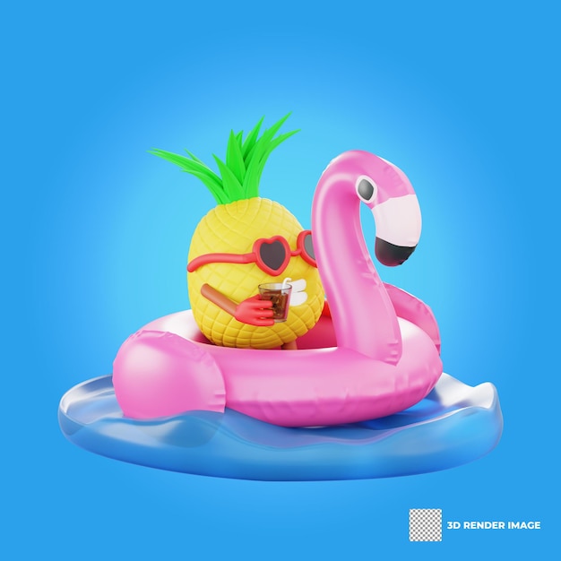 PSD design de renderização 3d de um personagem fofo de abacaxi para as férias de verão