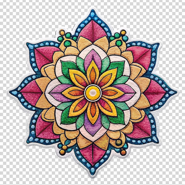 PSD design de rótulo desenhado à mão com rangoli e mandala em fundo transparente