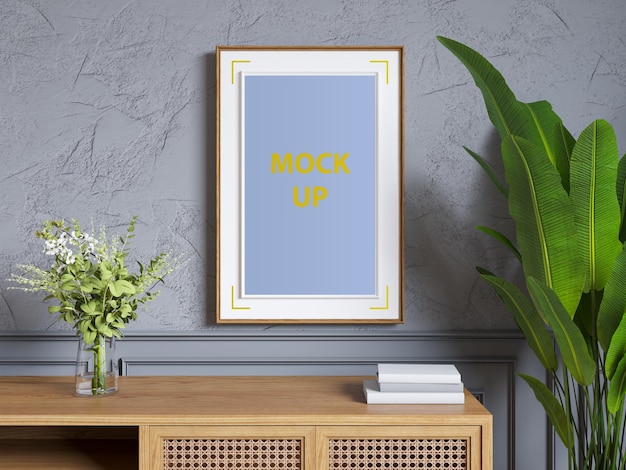 Design degli interni del soggiorno moderno con mockup di cornice