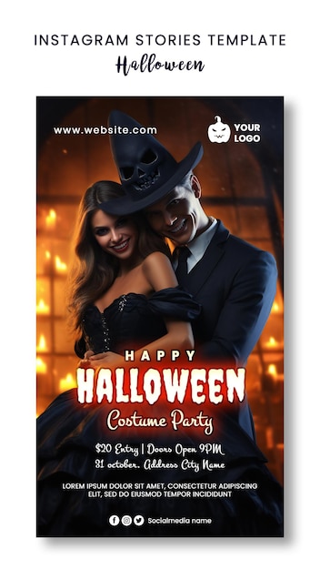 Design dei social media per poster per feste in costume di Halloween