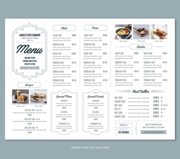 Design del menu del ristorante Steak House e layout del menu del cibo