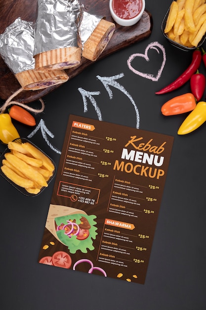 Design del mockup del menu di kebab