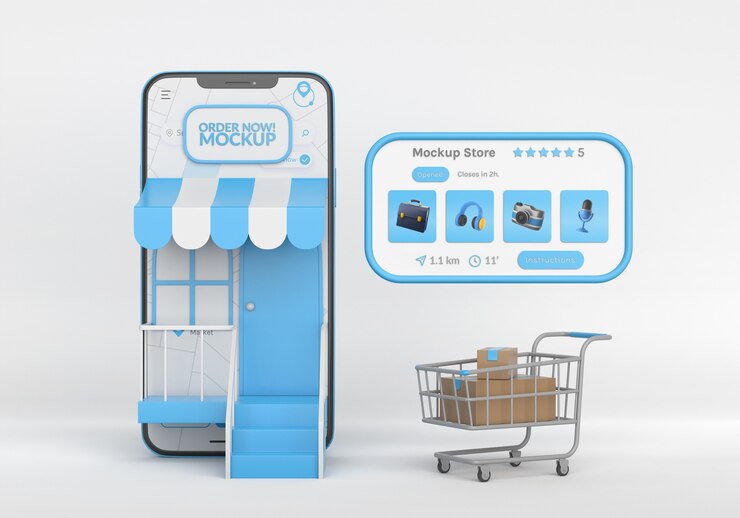 PSD design del mockup di spedizione dell'app store