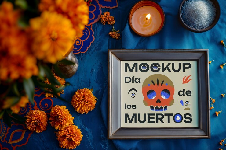 PSD design del modello dell'altare del dia de muertos