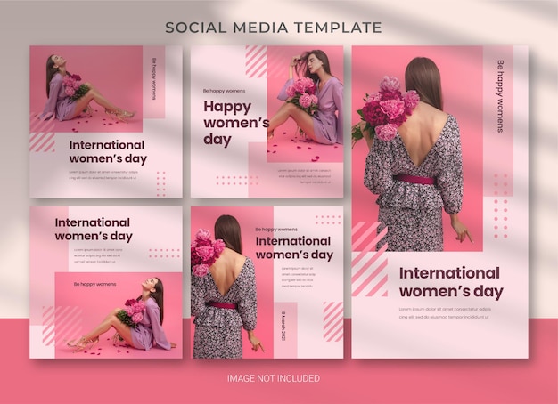 Design del modello di bundle del pacchetto di social media per la giornata internazionale della donna