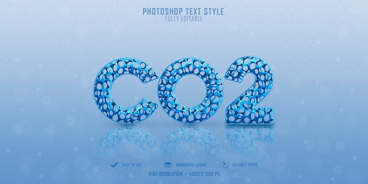 PSD design del modello di effetto stile testo 3d co2 blu
