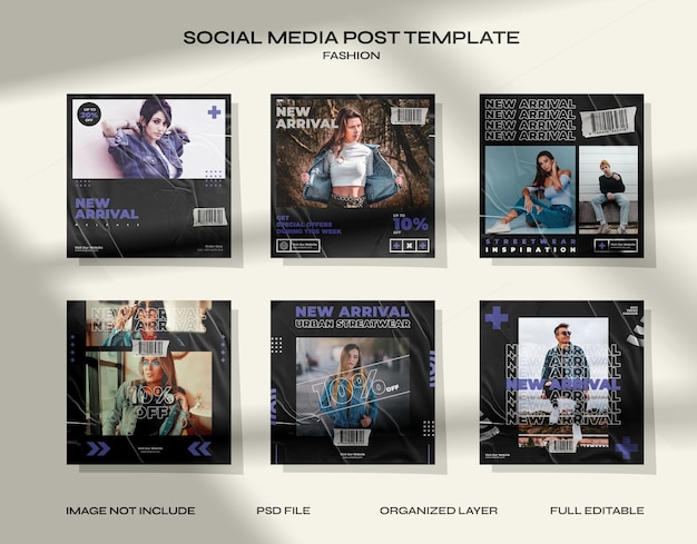Design del modello di post sui social media con texture di carta incollata