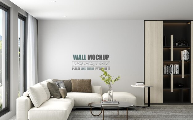 Design del soggiorno con mockup da parete in stile moderno