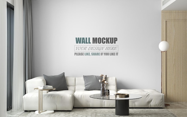 Design del soggiorno con mockup da parete in stile moderno