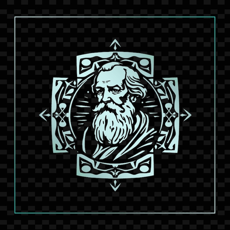 PSD design dell'arte del rinascimento ispirato a piastrelle geometriche confine centrale ritratto di un saggio filosofo