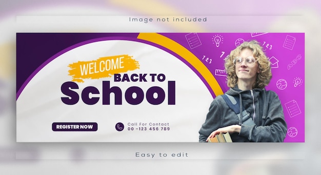 Design della copertina della timeline di Facebook Modello di banner web per l'ammissione alla scuola social media
