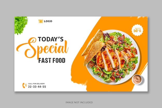 Design della miniatura di YouTube per gli amanti del cibo o design del banner di YouTube del menu del cibo