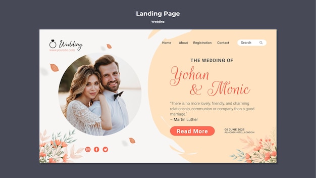 PSD design der landingpage-vorlage für die hochzeit