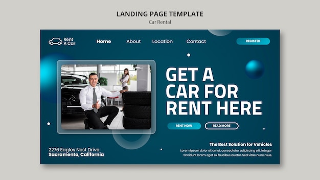PSD design der landingpage-vorlage für mietwagen