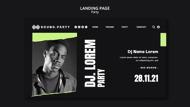 Design der party-landingpage-vorlage