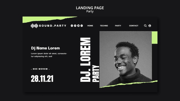 Design der party-landingpage-vorlage