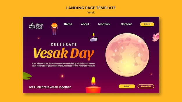 Design der Zielseitenvorlage für Vesak mit Farbverlauf