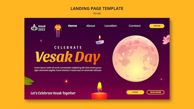 PSD design der zielseitenvorlage für vesak mit farbverlauf