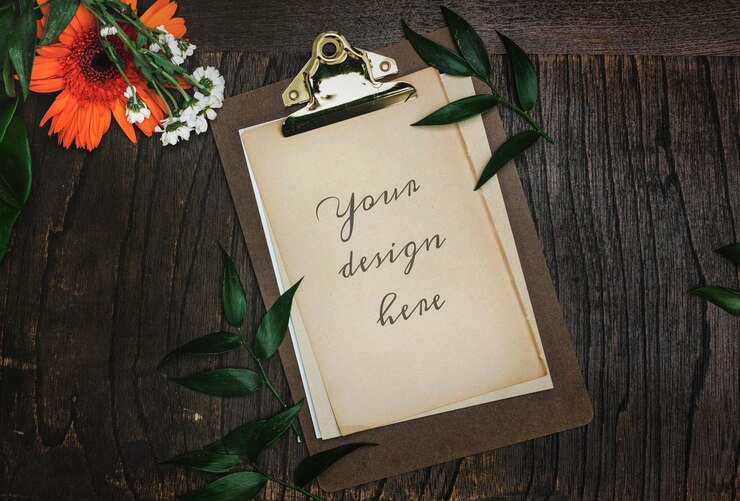 PSD design di mockup per appunti di carta floreale