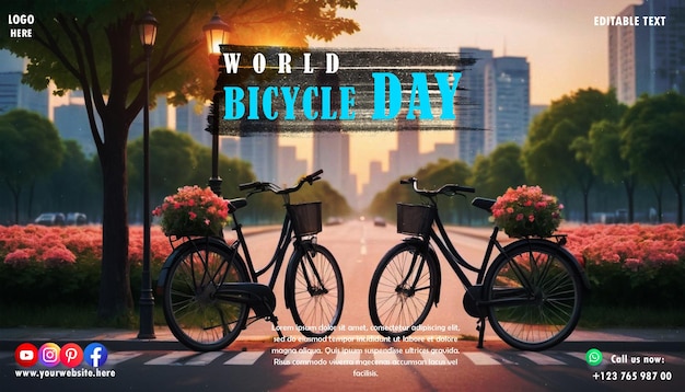 PSD design do dia mundial da bicicleta para cartaz e banner de mídia social